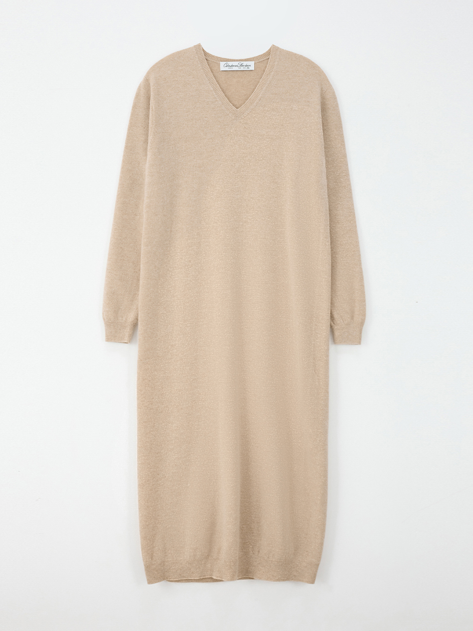 Wool cashmere v-neck dress_oatmeal beige