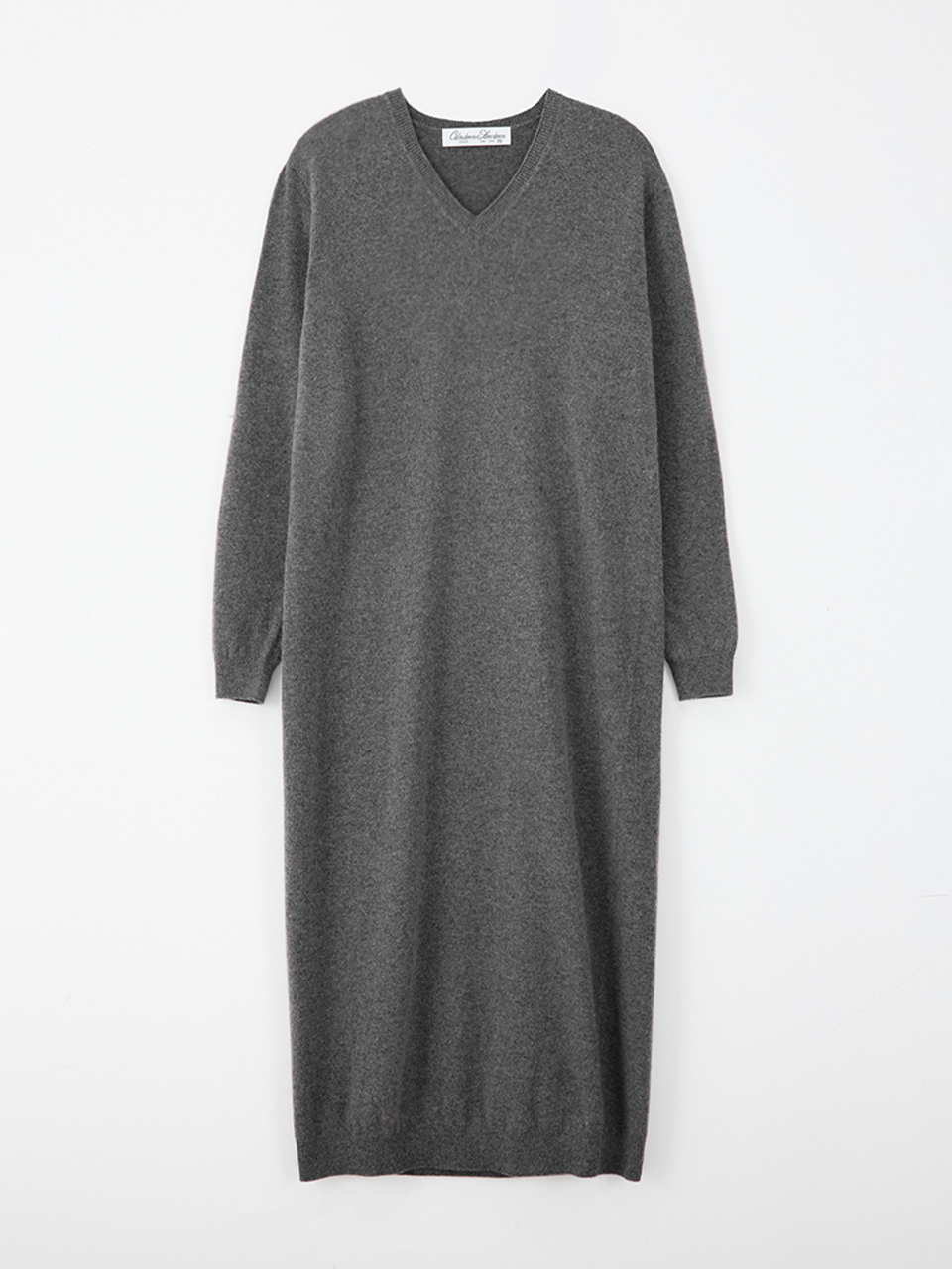 Wool cashmere v-neck dress_dark grey