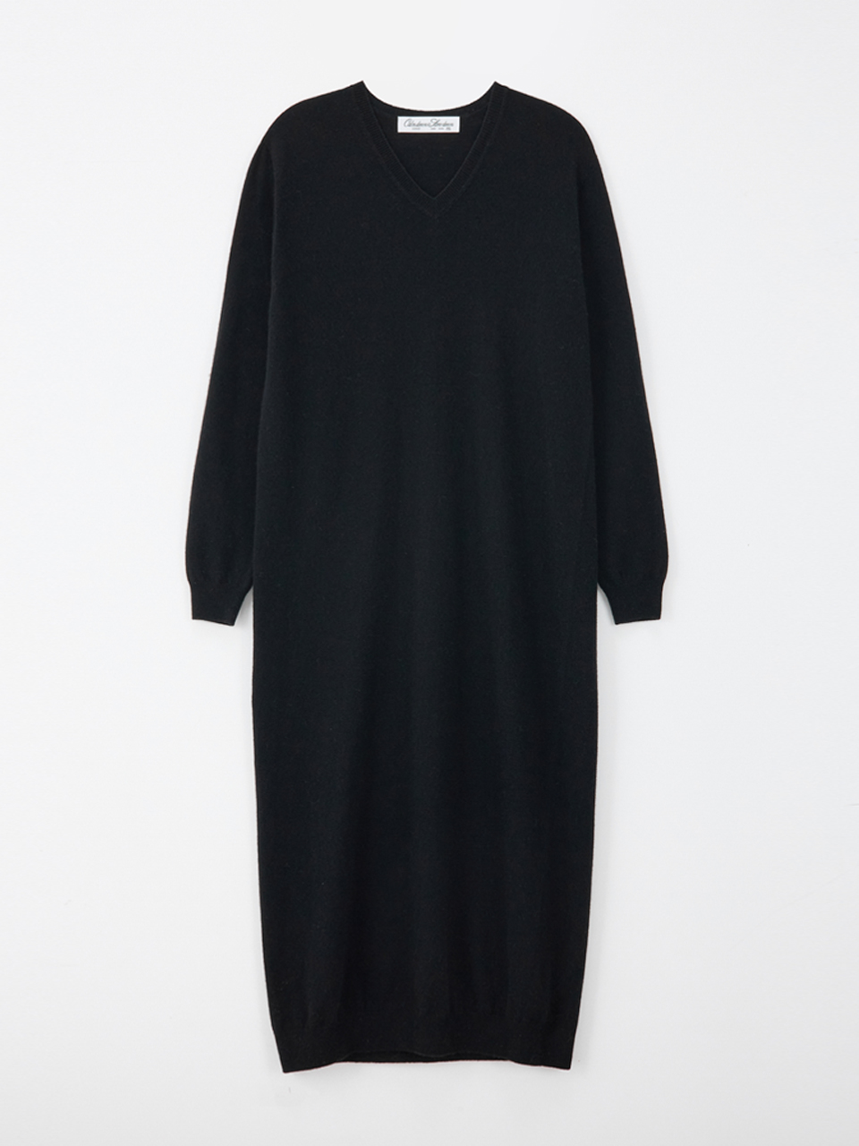 Wool cashmere v-neck dress_black