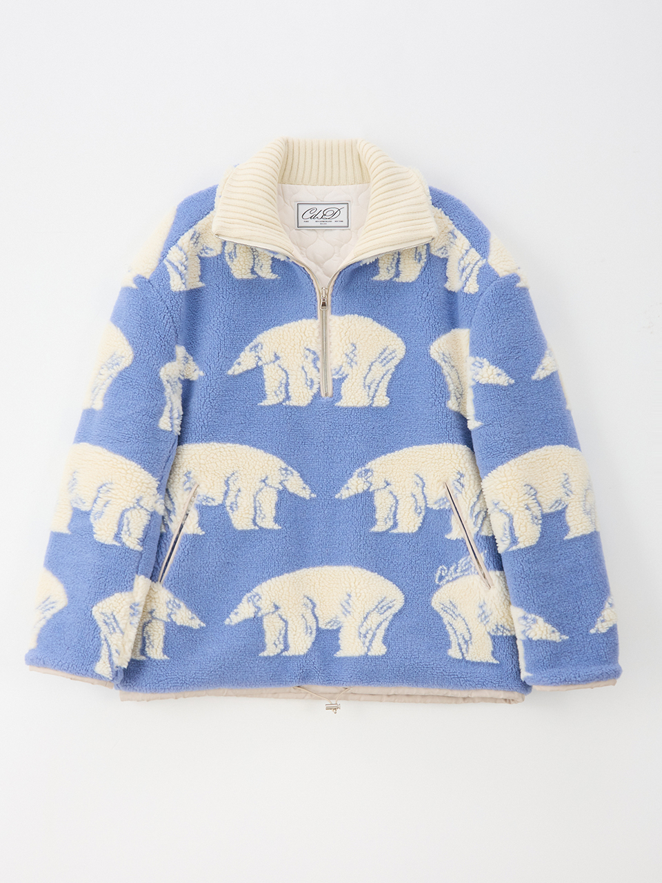 [-35%] Polar bear fleece half zip-up jumper_blue (리퍼브 할인)